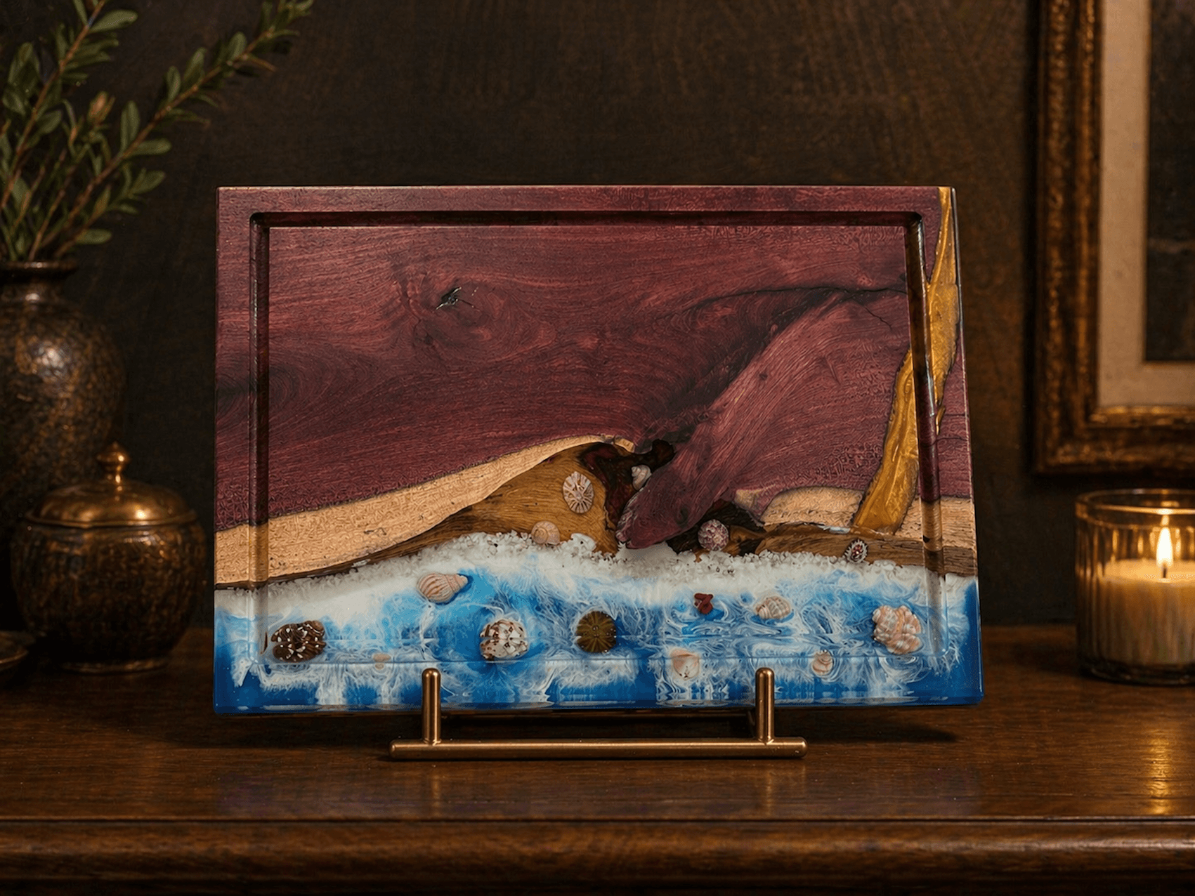 African Hardwood and Epoxy cutting board with sea theme